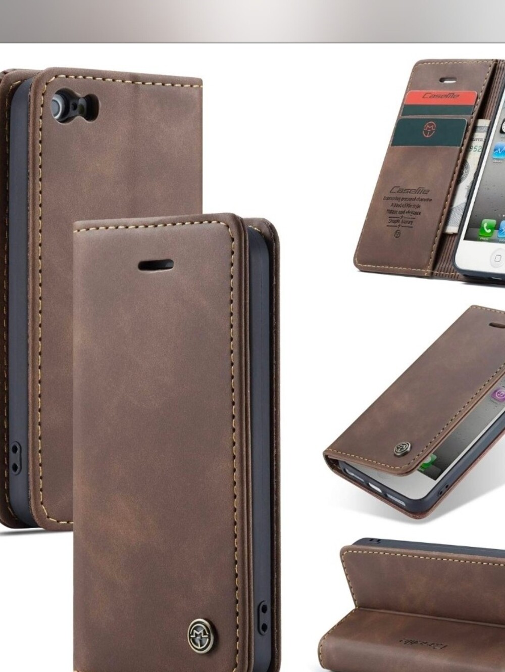 Cracedily Flip Wallet Case for iPhone 5S/SE (2016) - Coffee